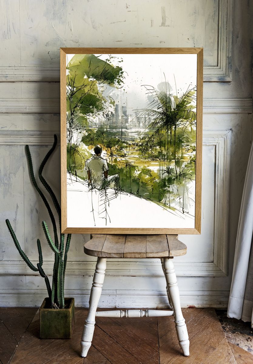 Urban Garden Watercolor Print. — room view 1