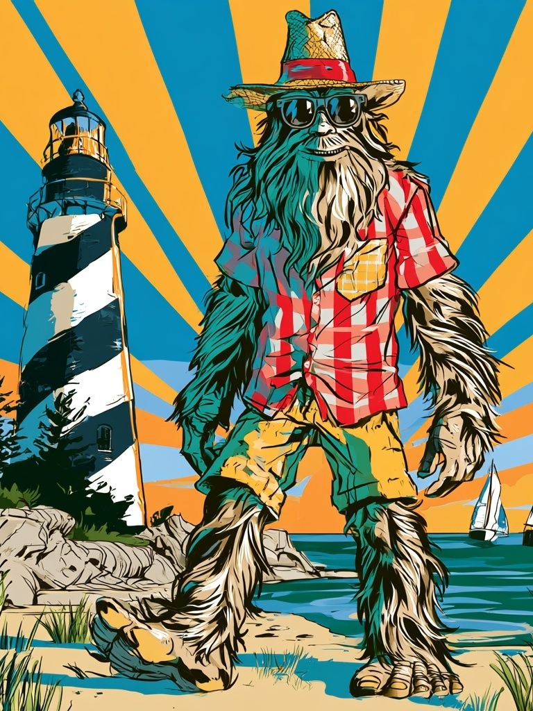 Beach Bigfoot Retro Illustration Poster. poster — illustration art