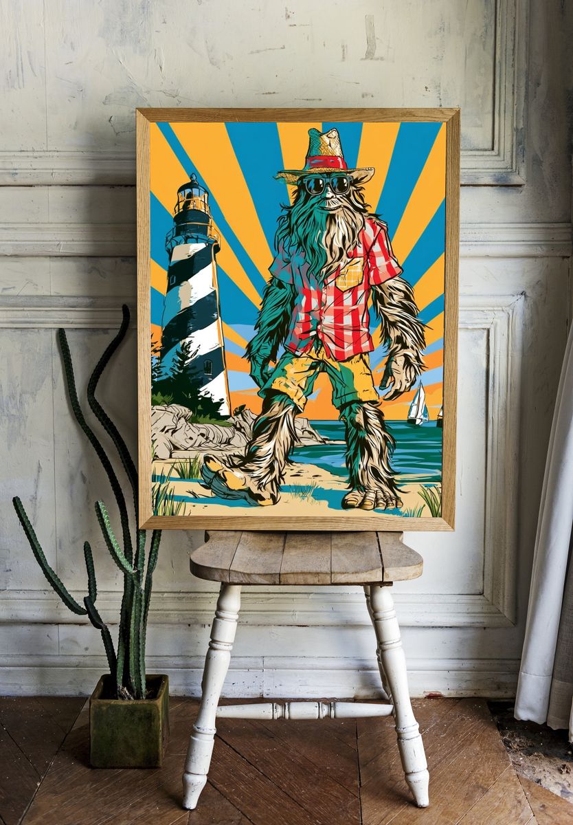Beach Bigfoot Retro Illustration Poster. room preview