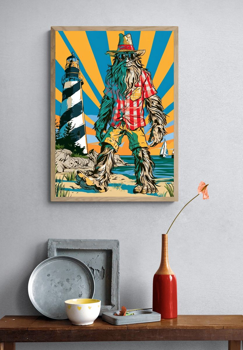 Beach Bigfoot Retro Illustration Poster. — room view 3