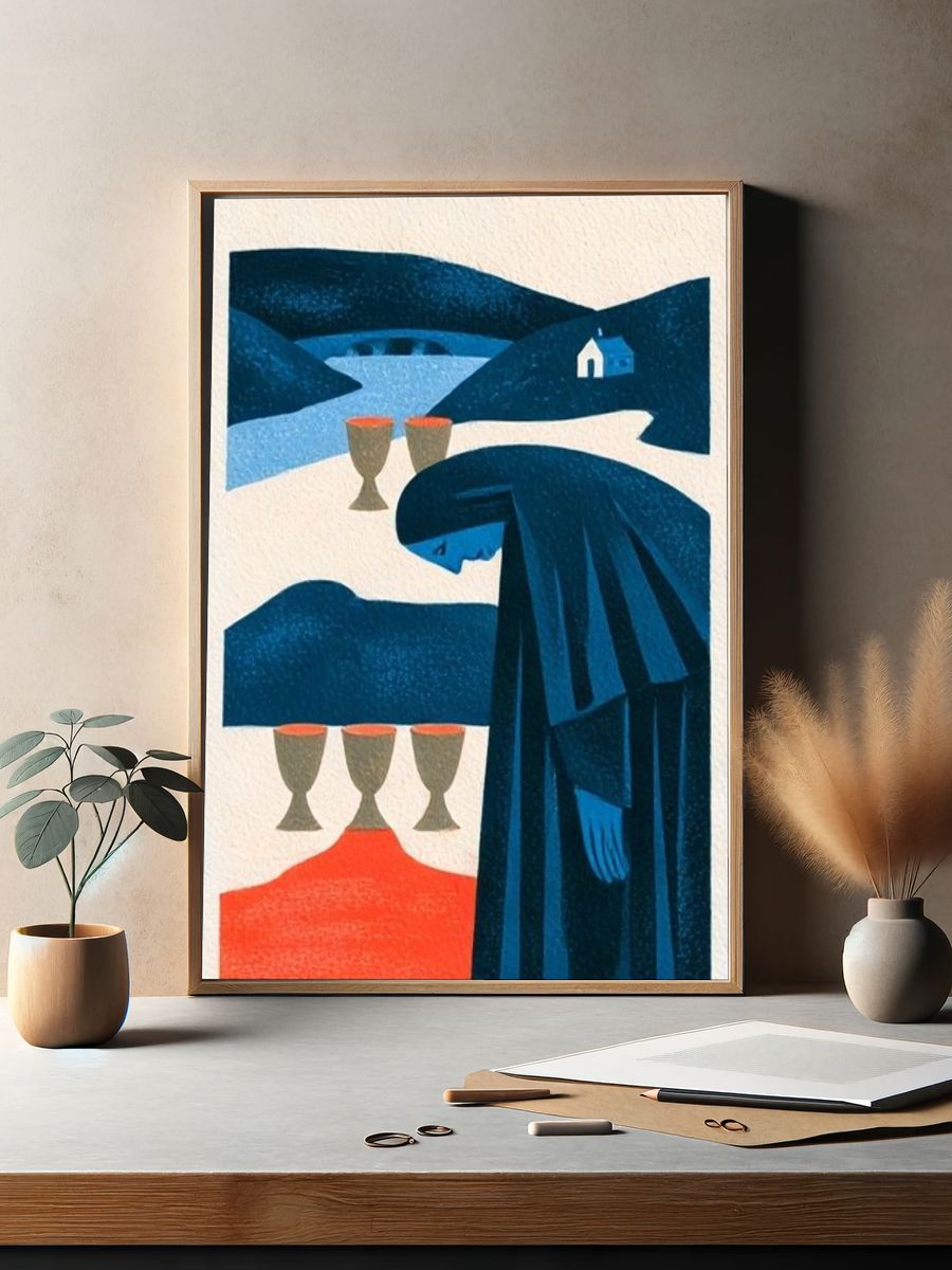 Blue Cloaked Figure — Surreal Print. — room view 2