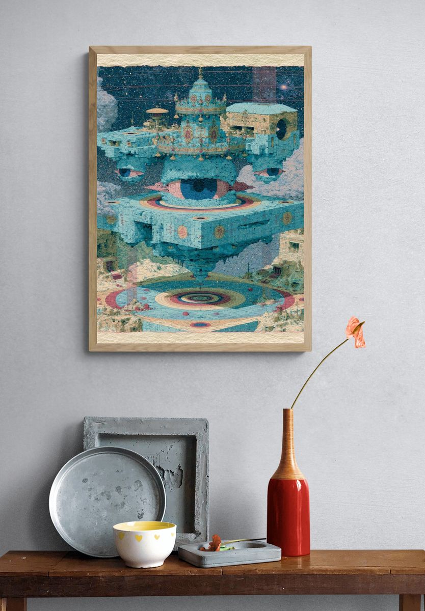 Floating Eye City Surrealism Print. — room view 3