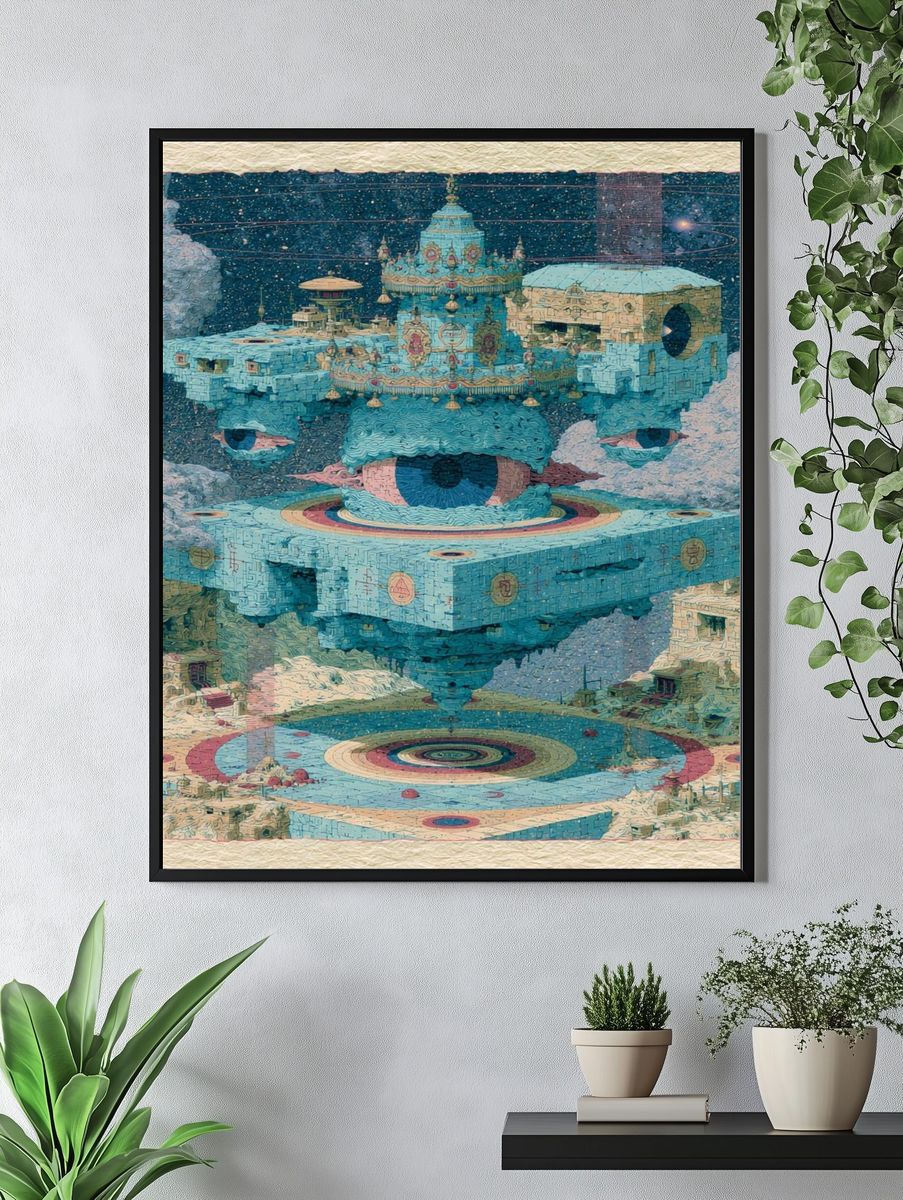 Floating Eye City Surrealism Print. — room view 4