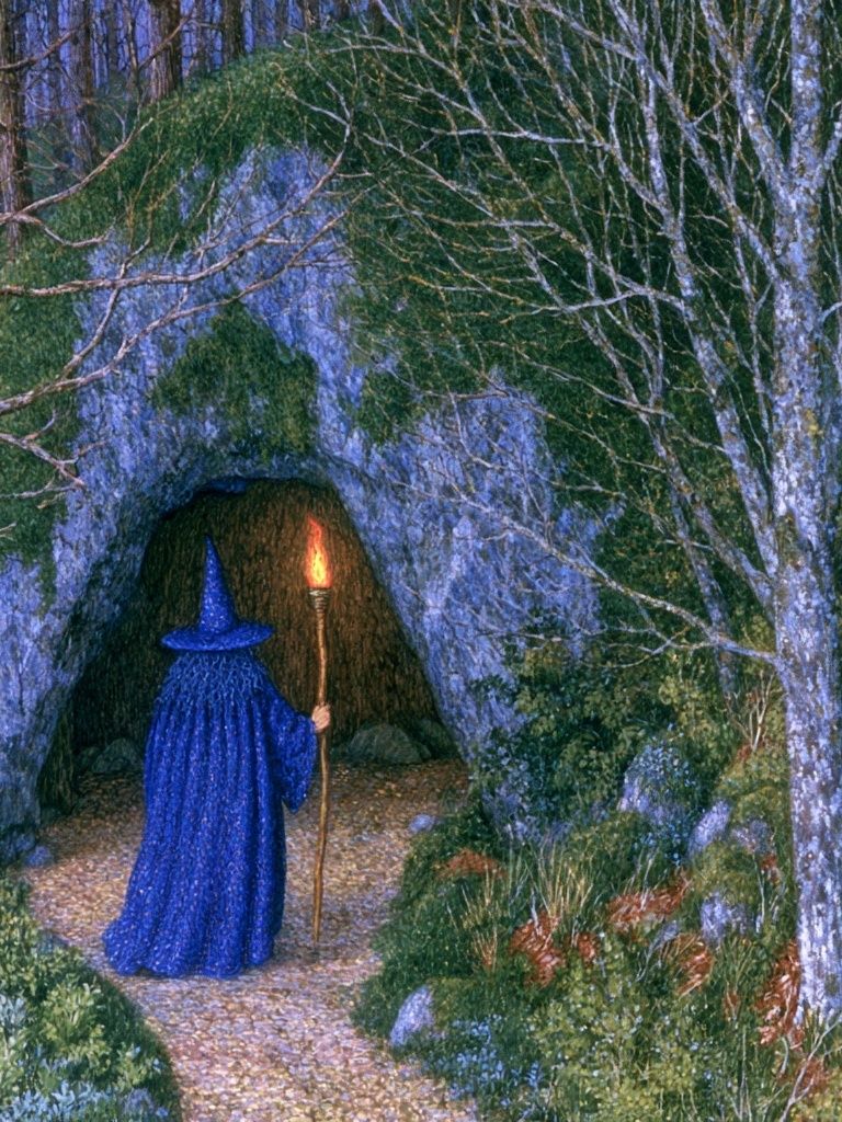 Wizard in Forest Cave Print. poster detail