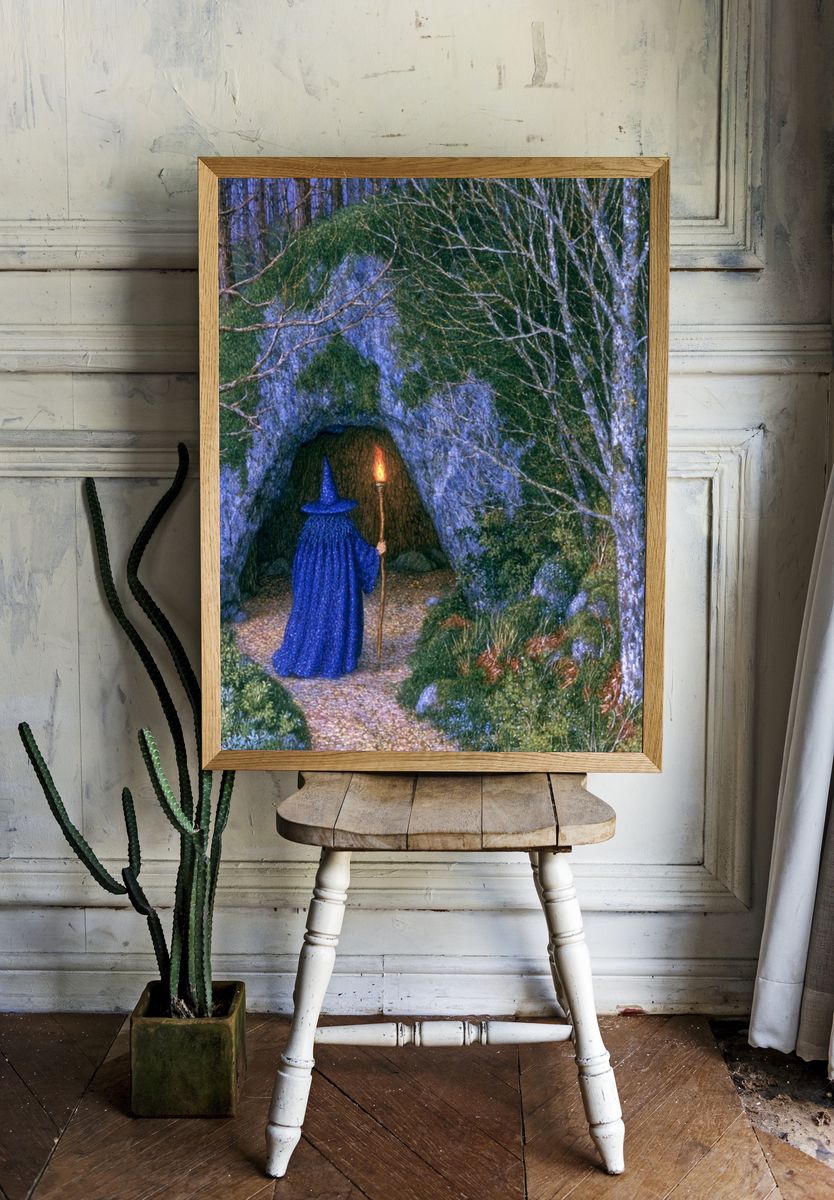 Wizard in Forest Cave Print. — room view 1