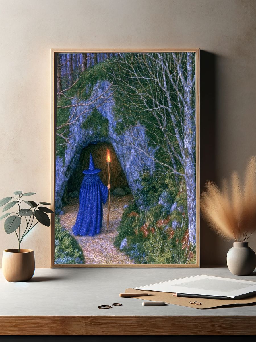 Wizard in Forest Cave Print. — room view 2