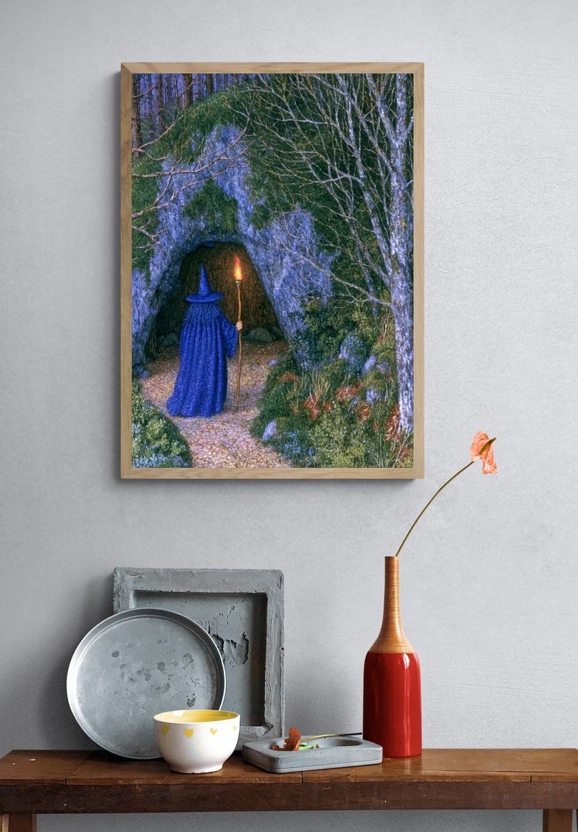 Wizard in Forest Cave Print. — room view 3