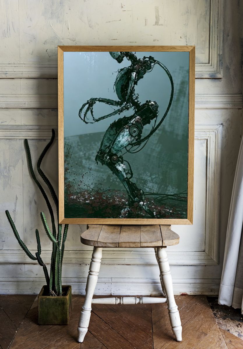 Cybernetic Figure Illustration Poster. — room view 1