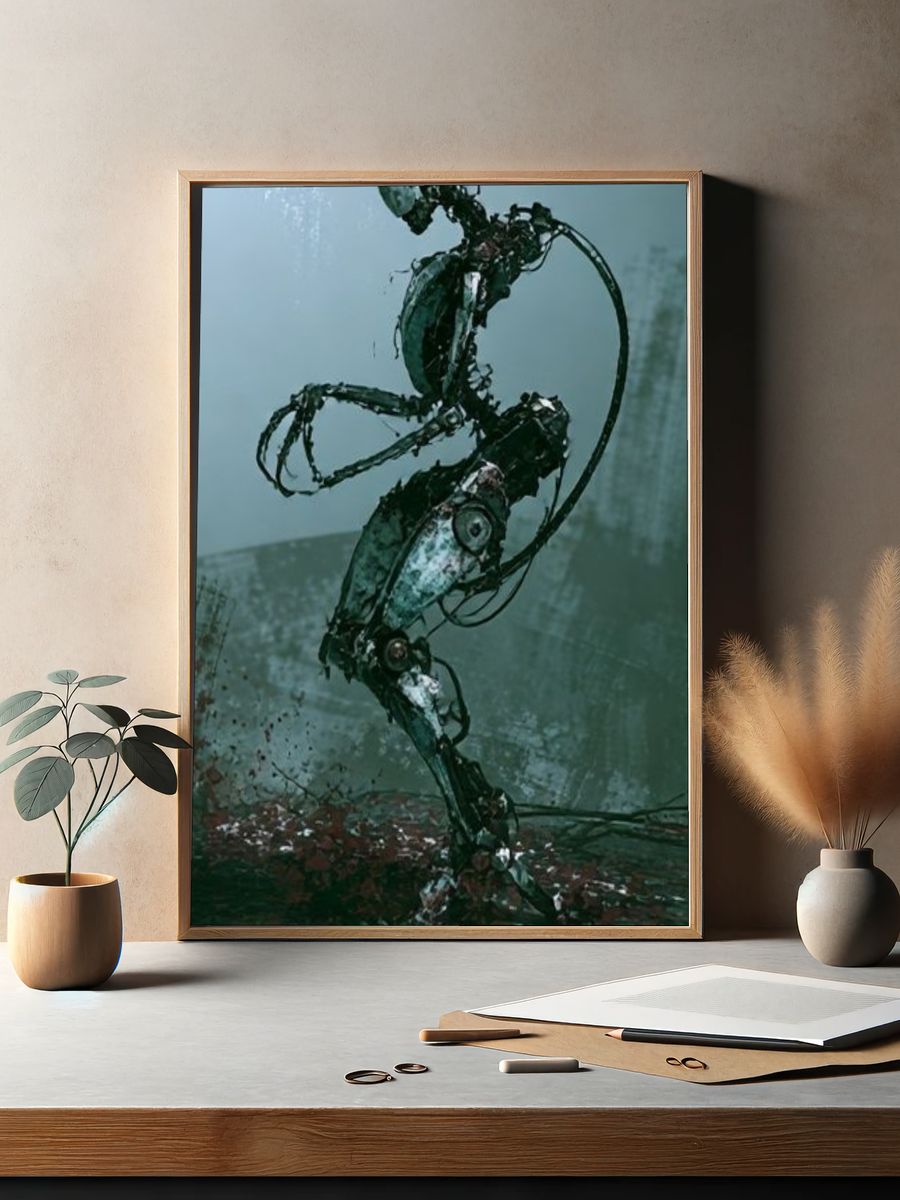 Cybernetic Figure Illustration Poster. — room view 2