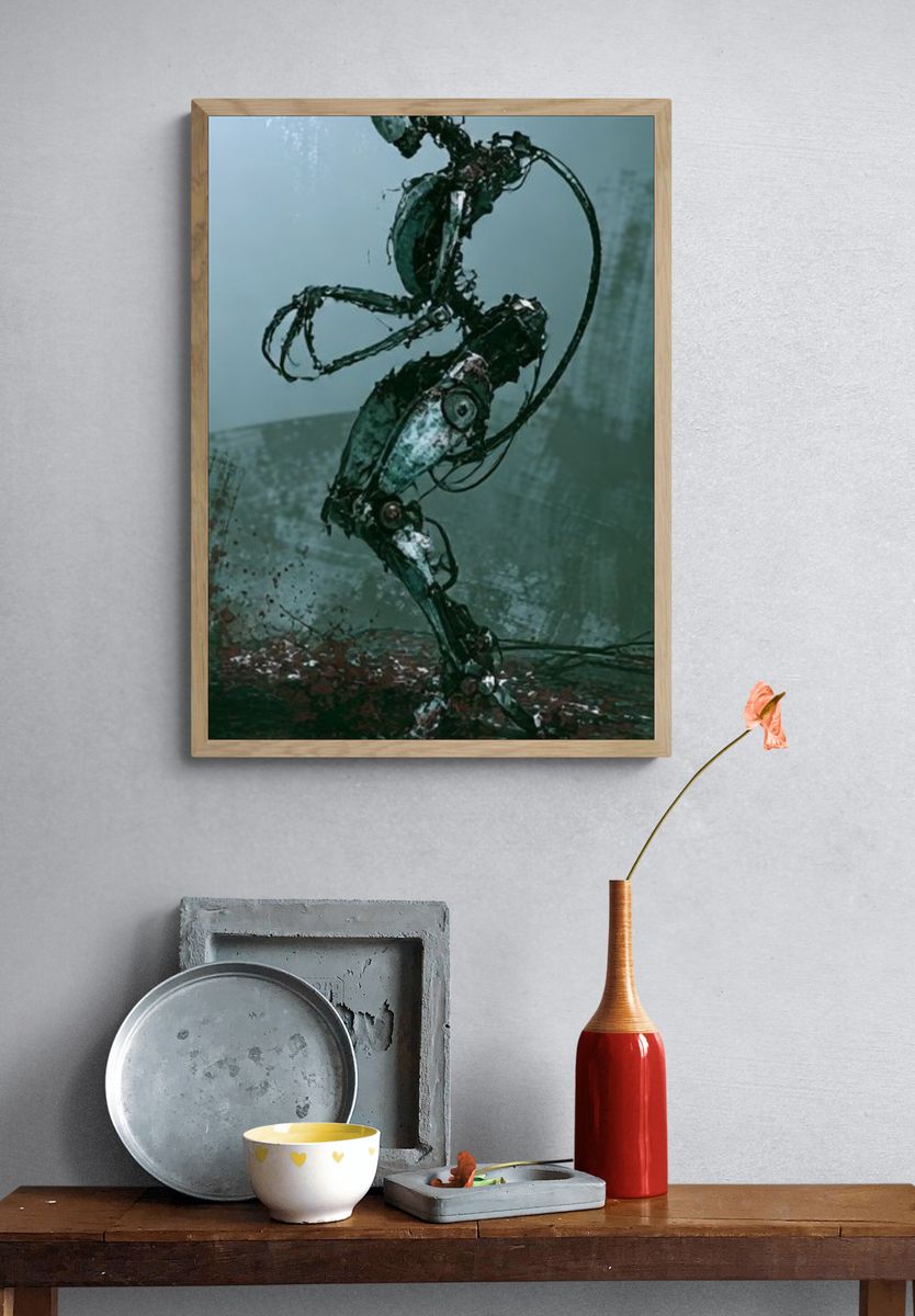 Cybernetic Figure Illustration Poster. — room view 3