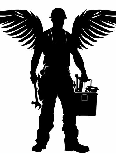 Winged Builder Silhouette Print.