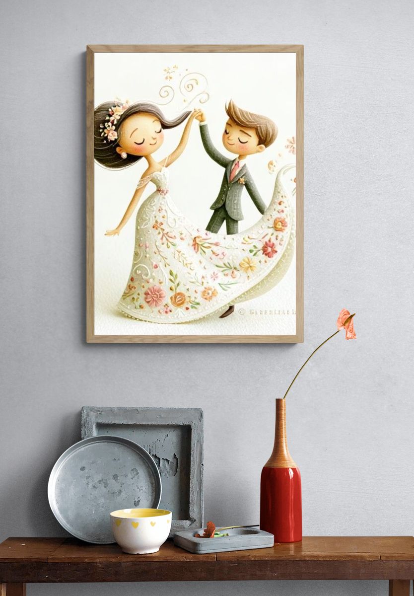 Floral Wedding Couple Illustration Print. — room view 3
