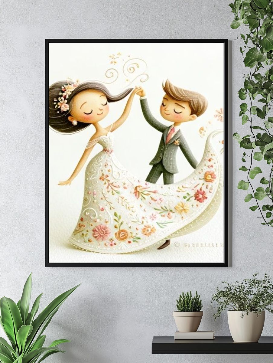 Floral Wedding Couple Illustration Print. — room view 4