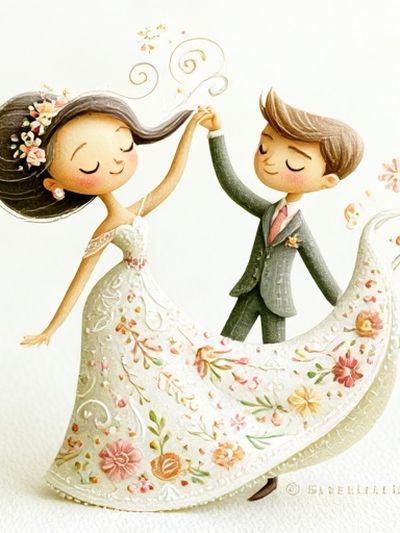 Floral Wedding Couple Illustration Print.