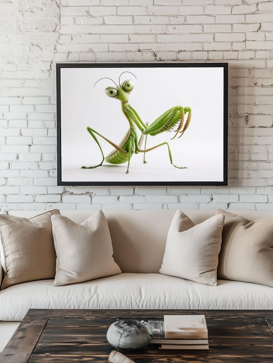 Green Praying Mantis Illustration Poster. room preview