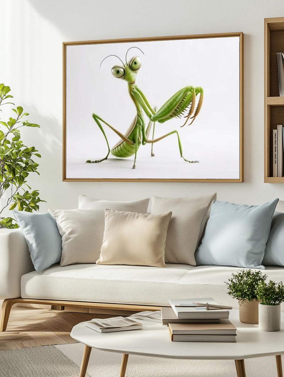 Green Praying Mantis Illustration Poster. — room view 2
