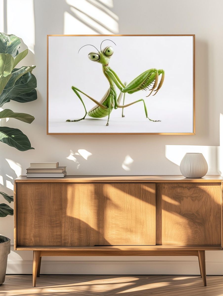 Green Praying Mantis Illustration Poster. — room view 3