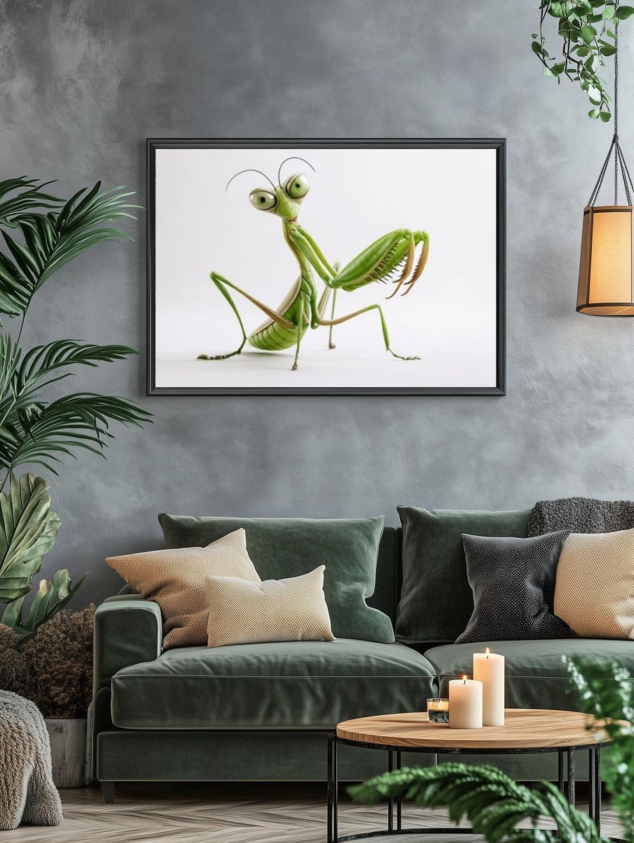 Green Praying Mantis Illustration Poster. — room view 4