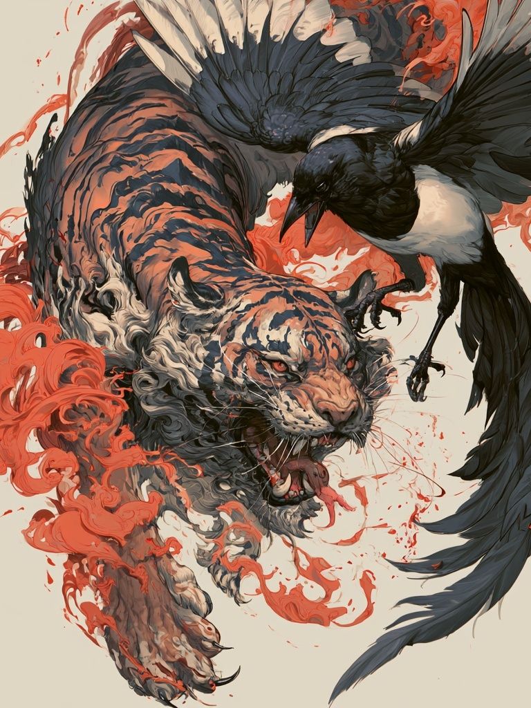 Tiger and Crow Illustration Poster. poster detail