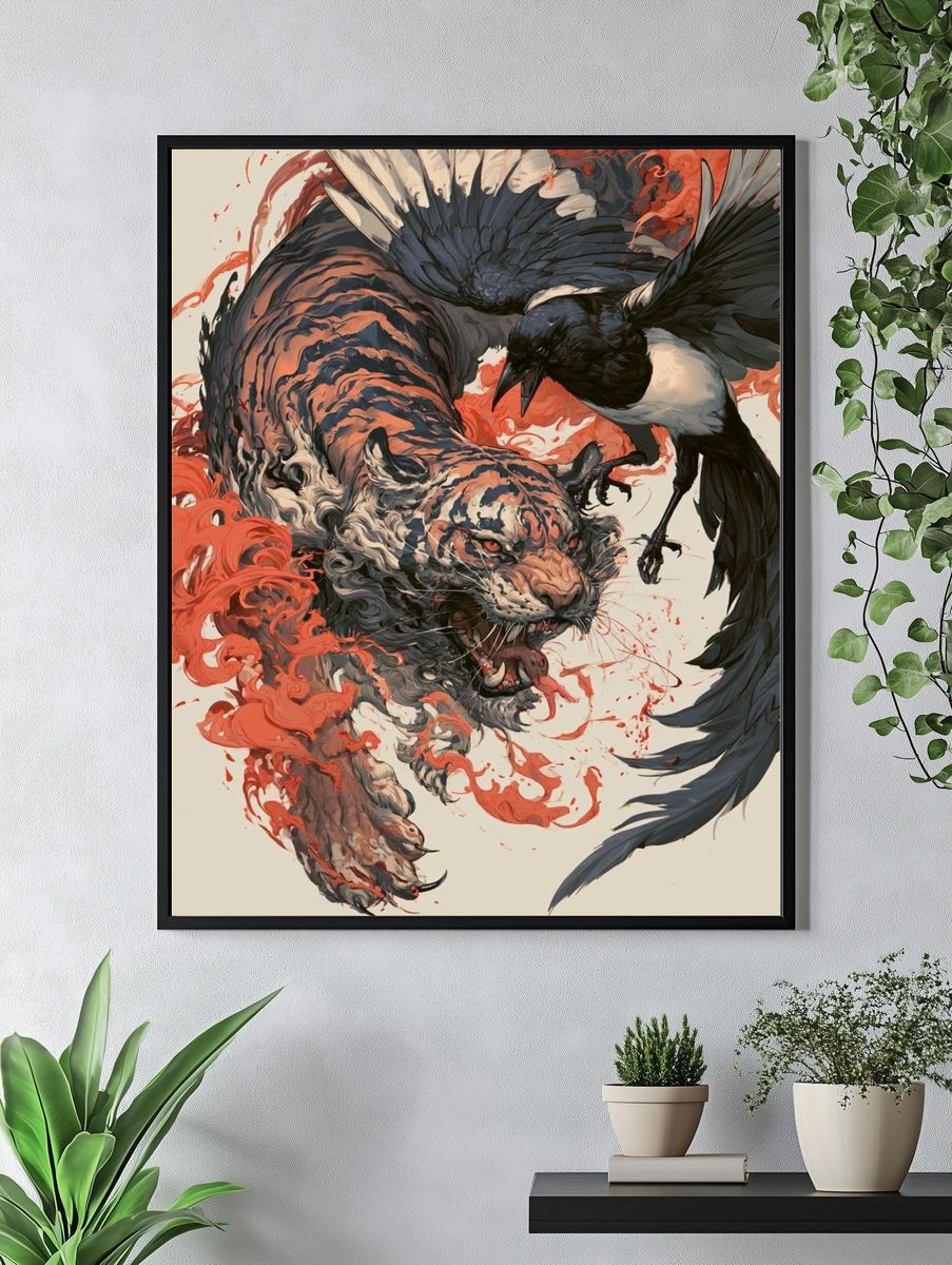 Tiger and Crow Illustration Poster. — room view 4
