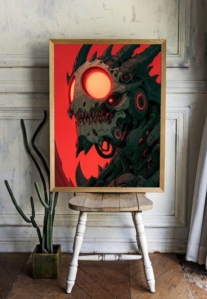 Cyber Skull Dragon Illustration Poster. — room view 1