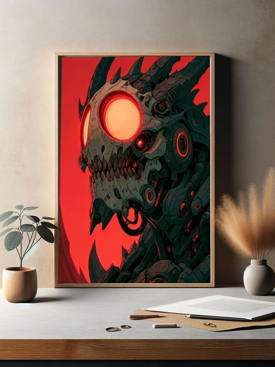 Cyber Skull Dragon Illustration Poster. — room view 2