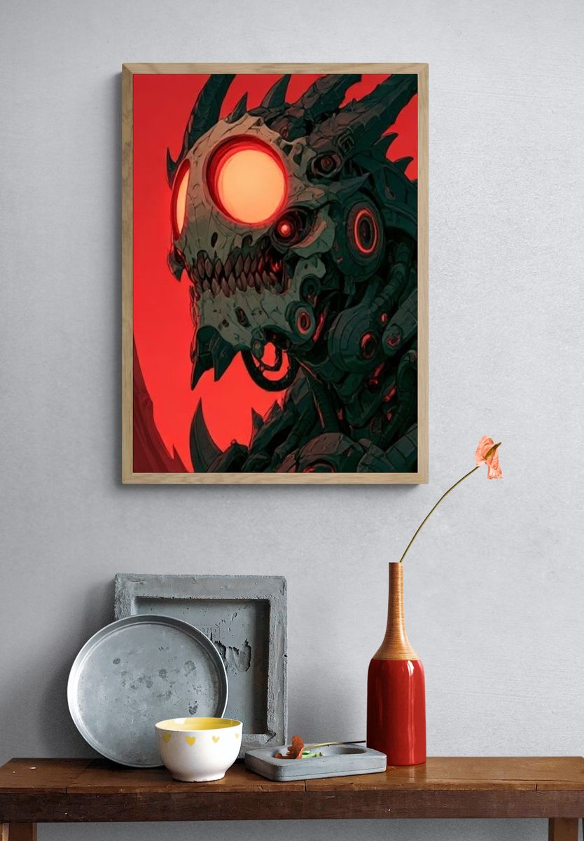 Cyber Skull Dragon Illustration Poster. — room view 3