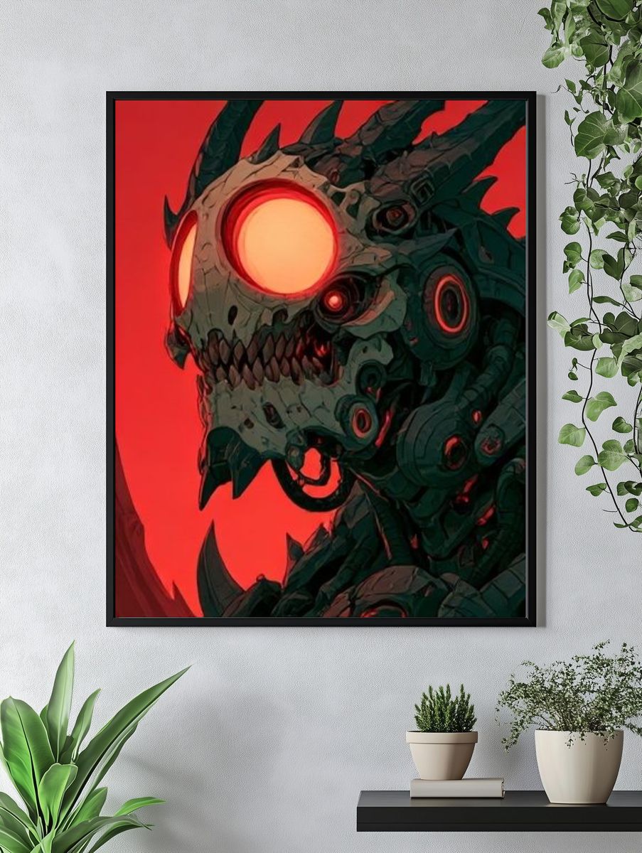 Cyber Skull Dragon Illustration Poster. — room view 4