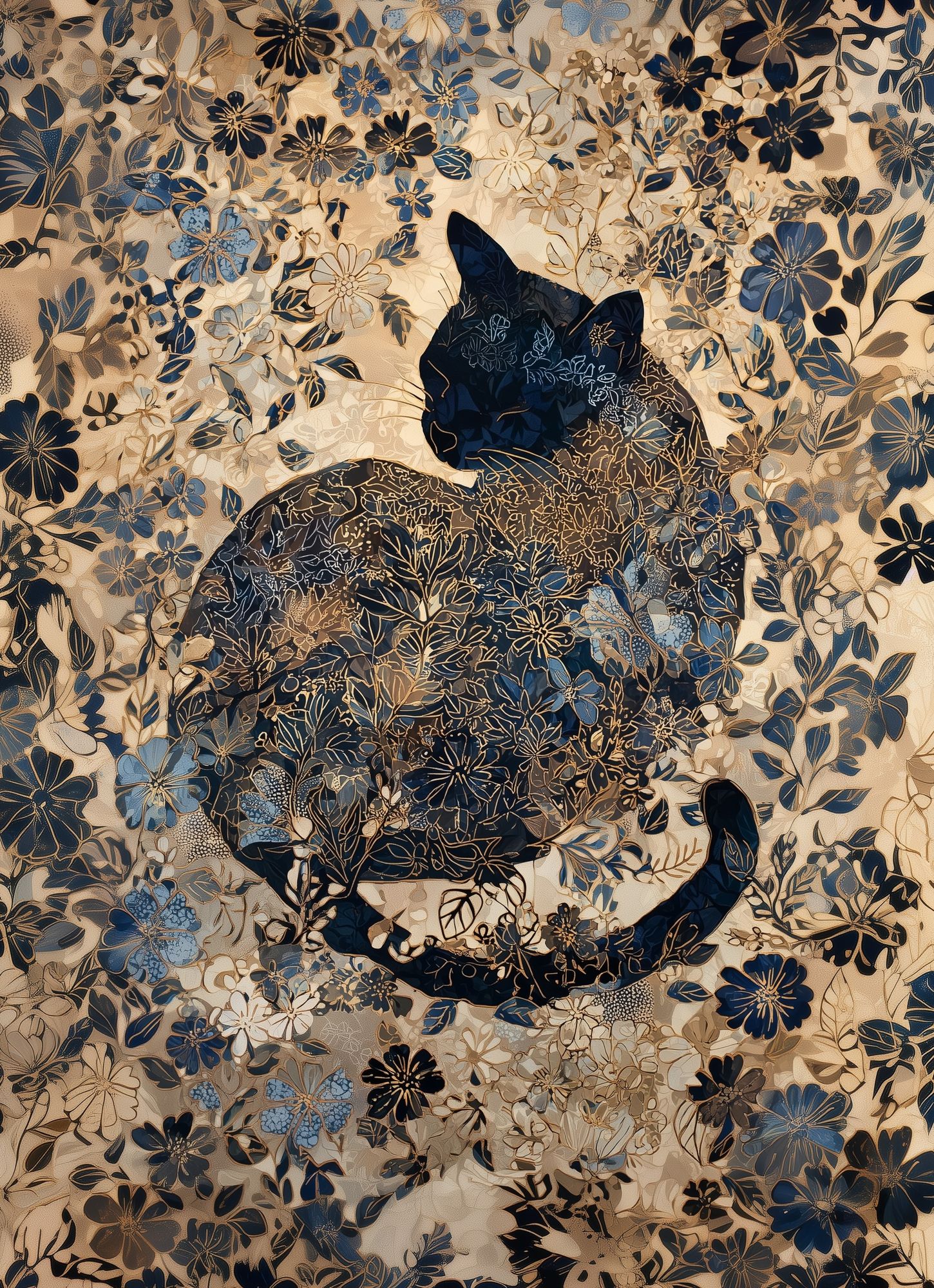Floral Cat Silhouette Illustration Poster. poster detail