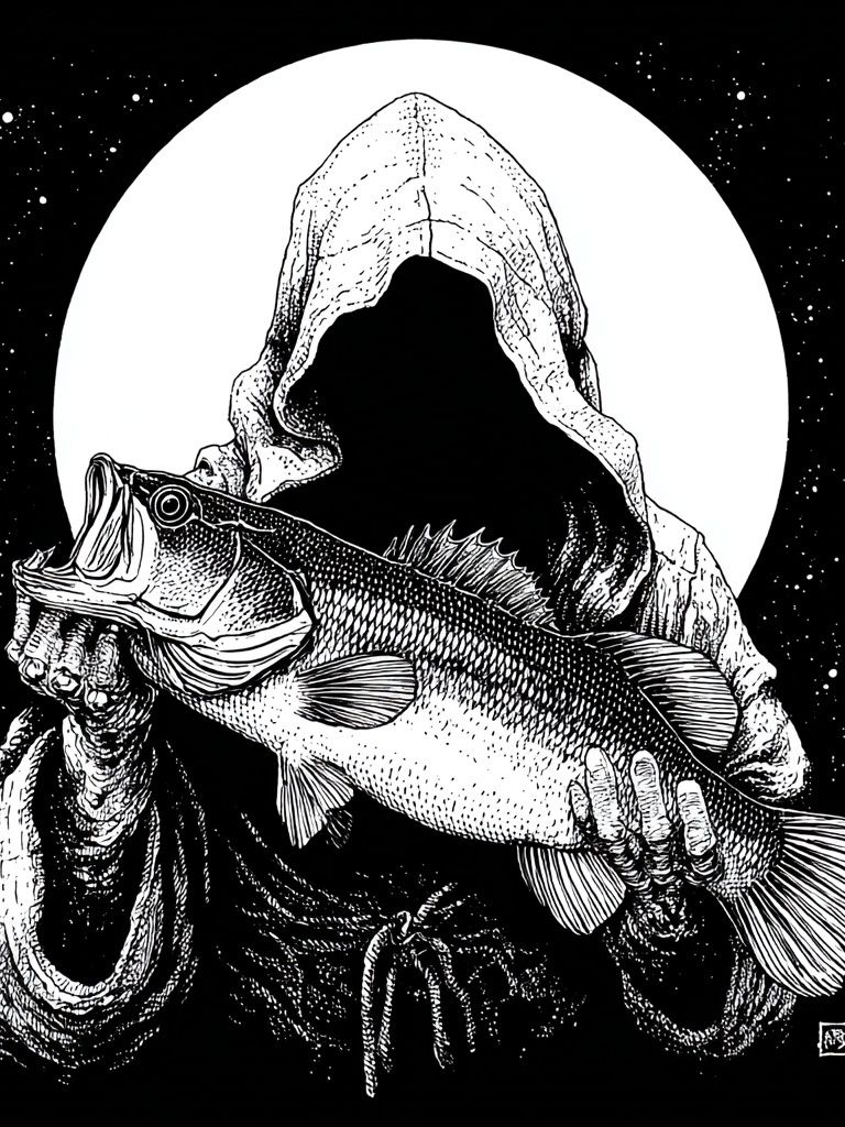 Hooded Fisherman Fish Print. poster — illustration art