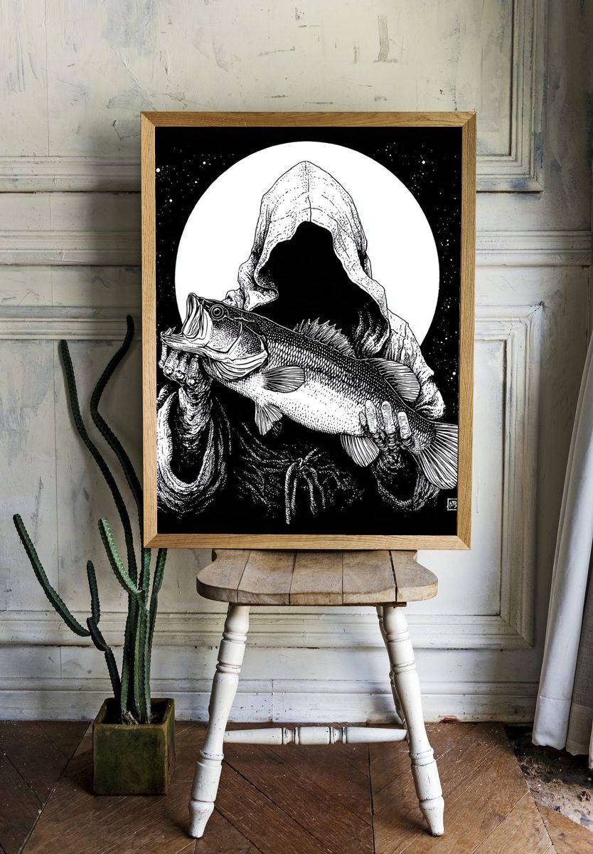 Hooded Fisherman Fish Print. — room view 1