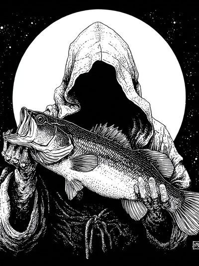 Hooded Fisherman Fish Print. poster