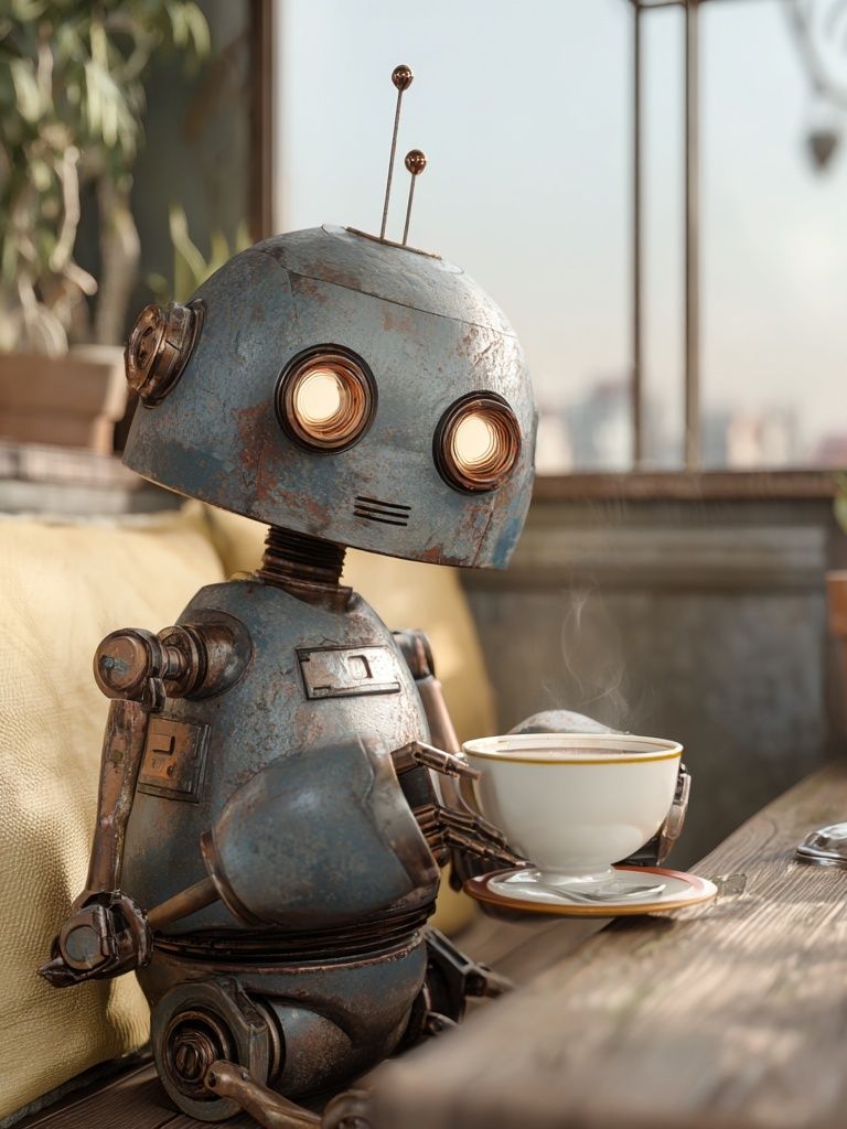 Rusty Robot Cafe Illustration Poster. poster detail