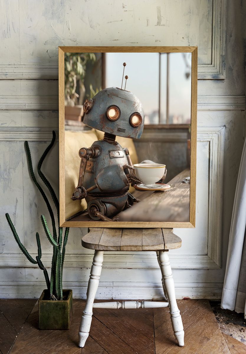 Rusty Robot Cafe Illustration Poster. room preview