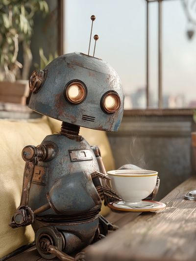 Rusty Robot Cafe Illustration Poster. poster print