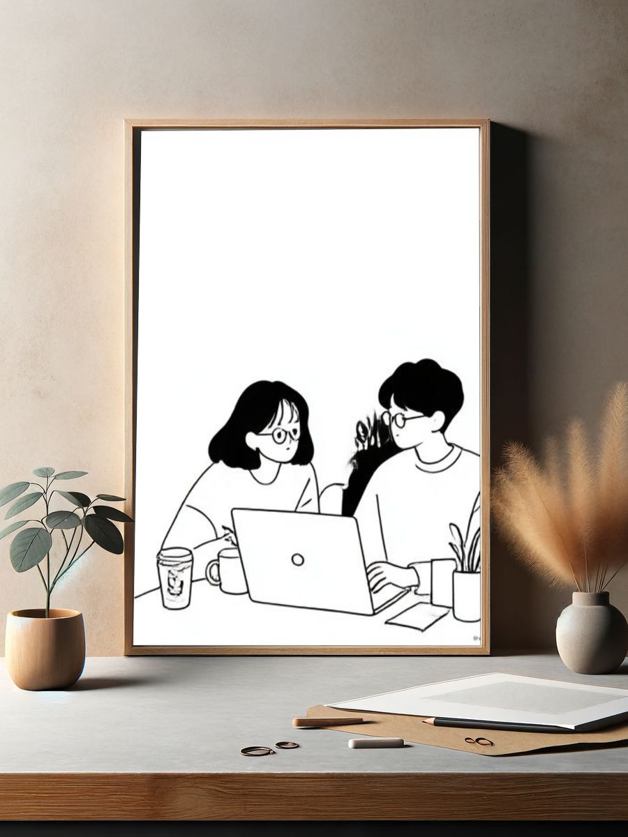 Cozy Laptop Conversation Illustration Poster. — room view 2