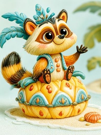 Cute Raccoon Tropical Illustration Poster. poster — illustration art