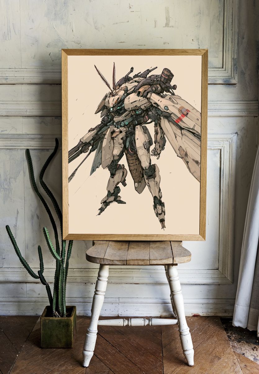 Mecha Warrior Digital Art Print. room preview