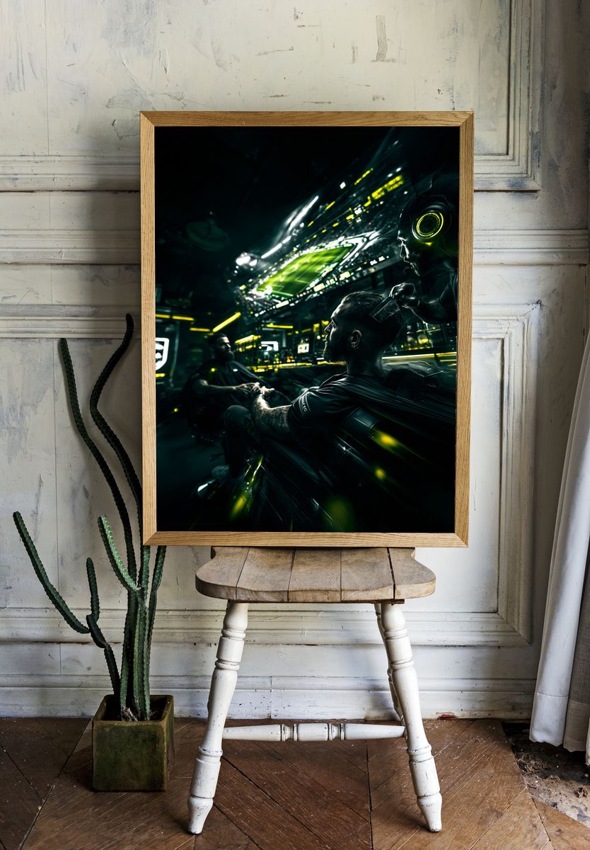 Futuristic Barbershop Gaming Poster. — room view 1