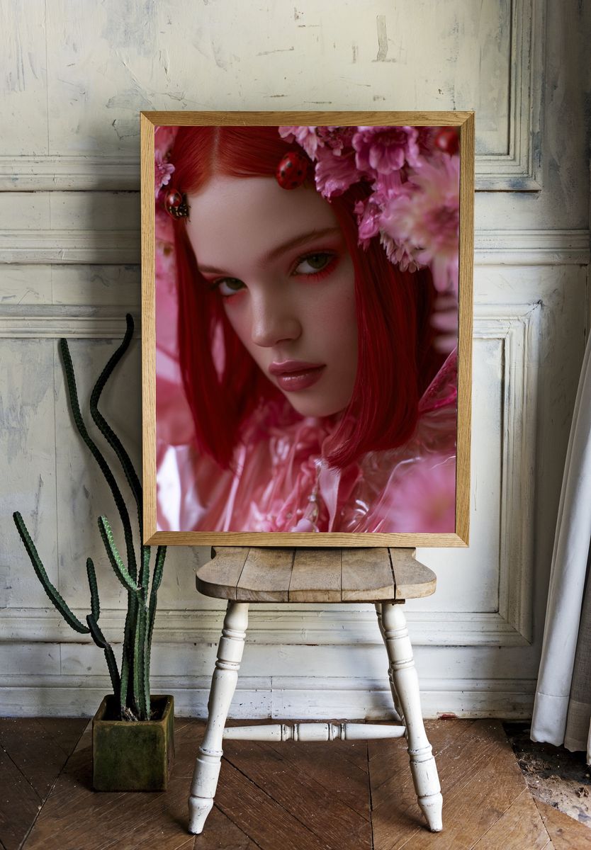 Pink Floral Portrait Poster. — room view 1