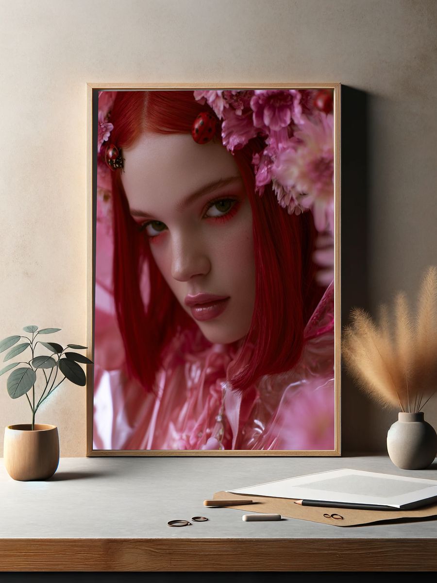 Pink Floral Portrait Poster. — room view 2