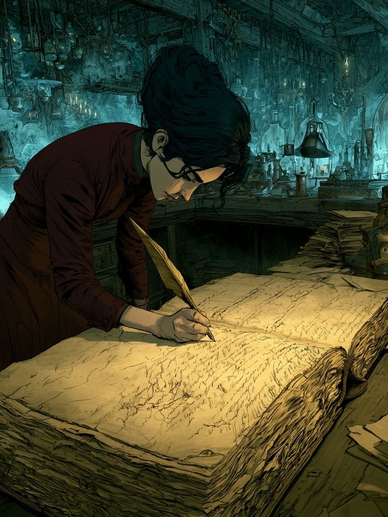 Scholar at Work Illustration Poster. poster — illustration art