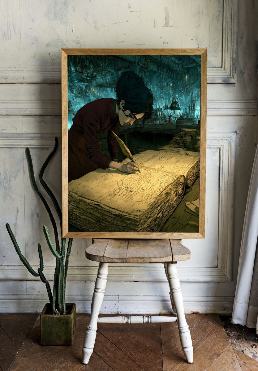 Scholar at Work Illustration Poster. — room view 1