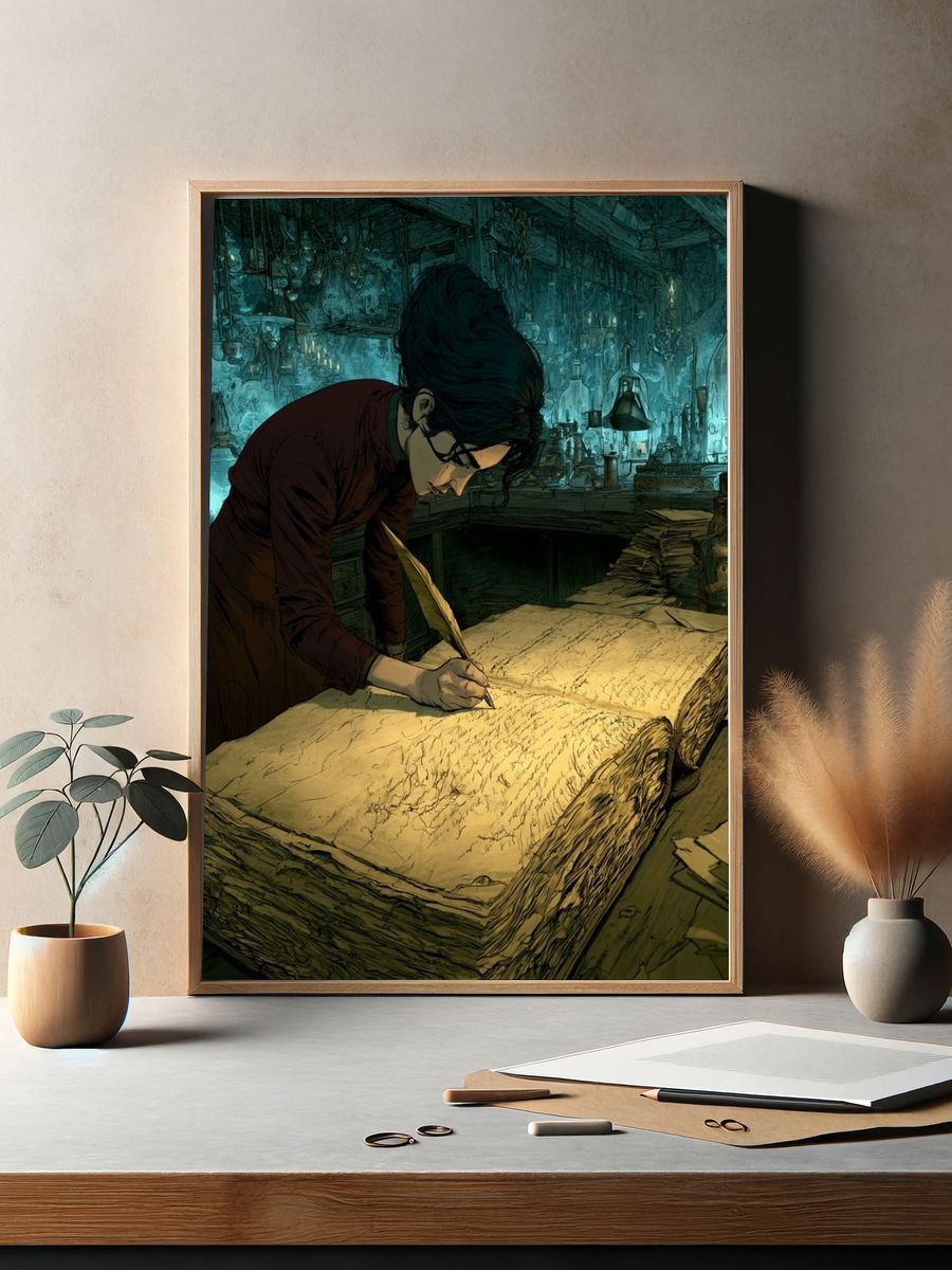 Scholar at Work Illustration Poster. — room view 2