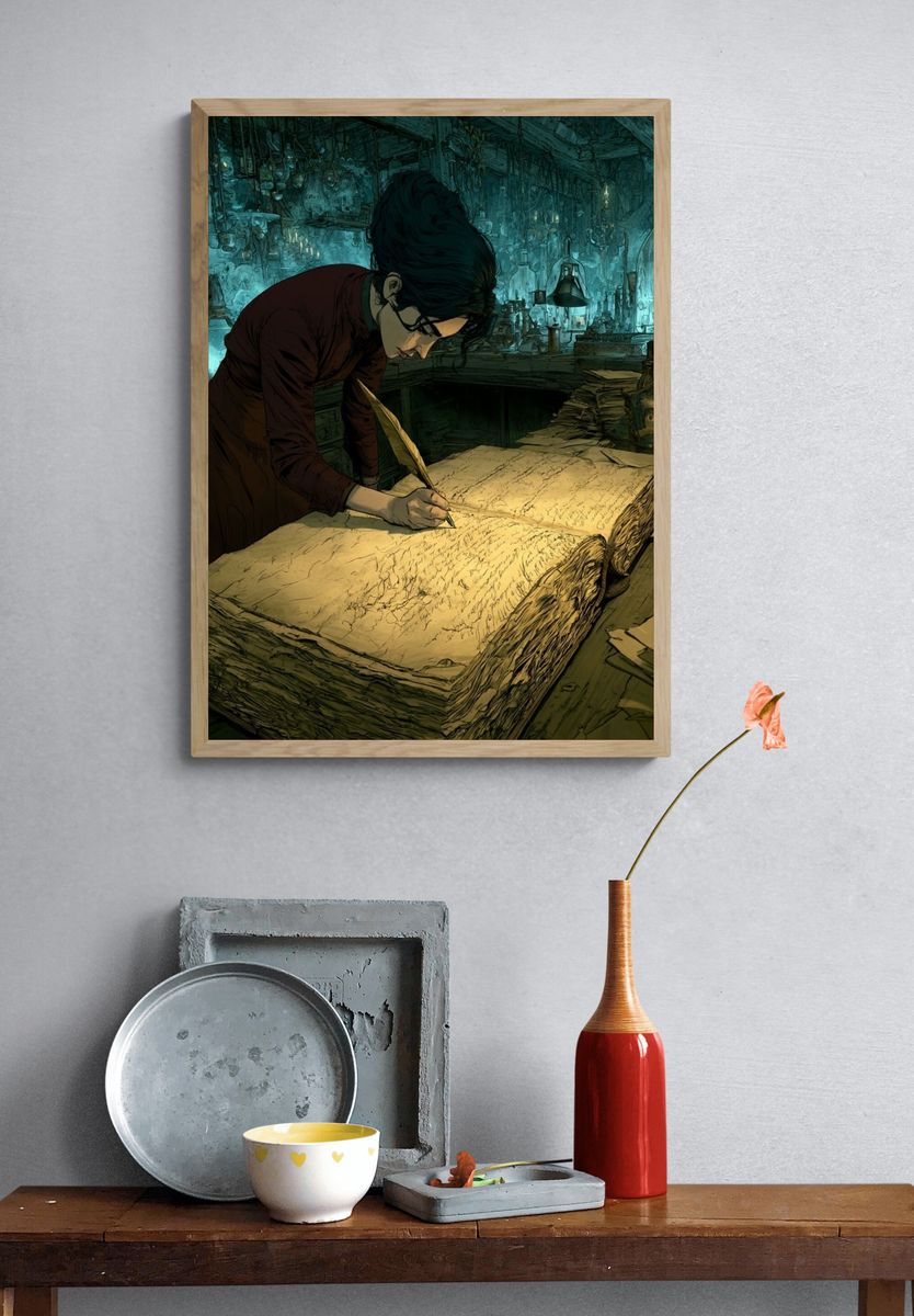Scholar at Work Illustration Poster. — room view 3