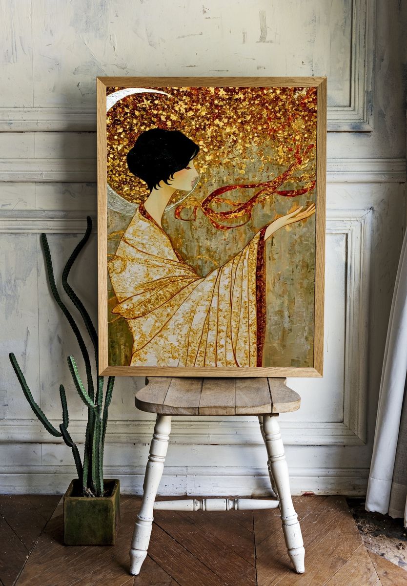 Golden Kimono Woman Illustration Poster. room preview