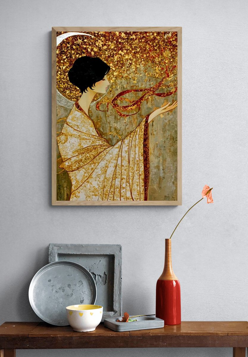 Golden Kimono Woman Illustration Poster. — room view 3