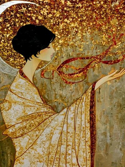 Golden Kimono Woman Illustration Poster. poster