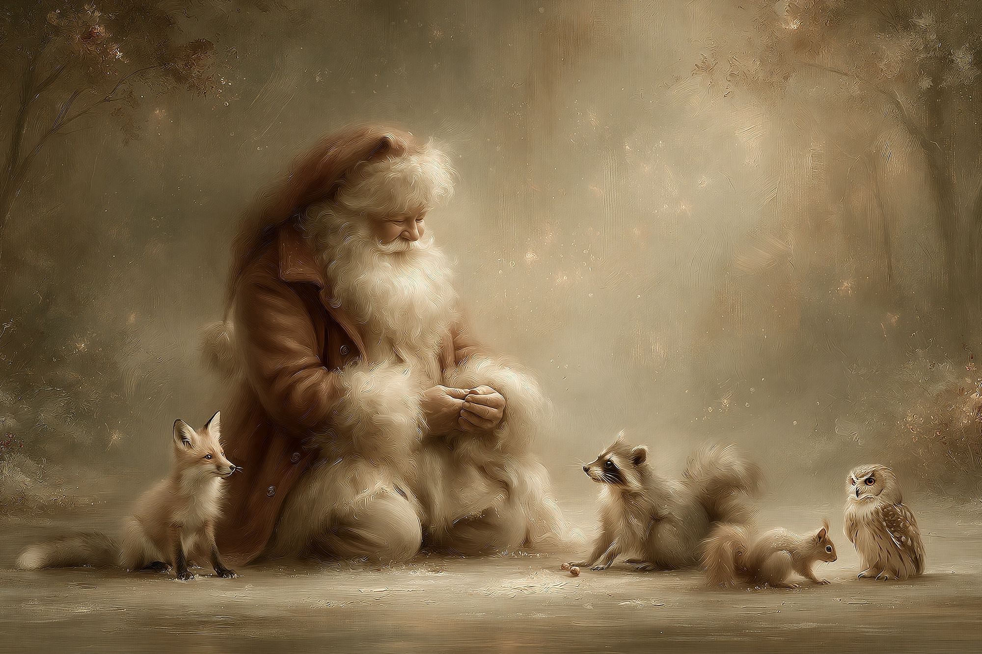 Santa and Woodland Friends Illustration Poster. poster — illustration art