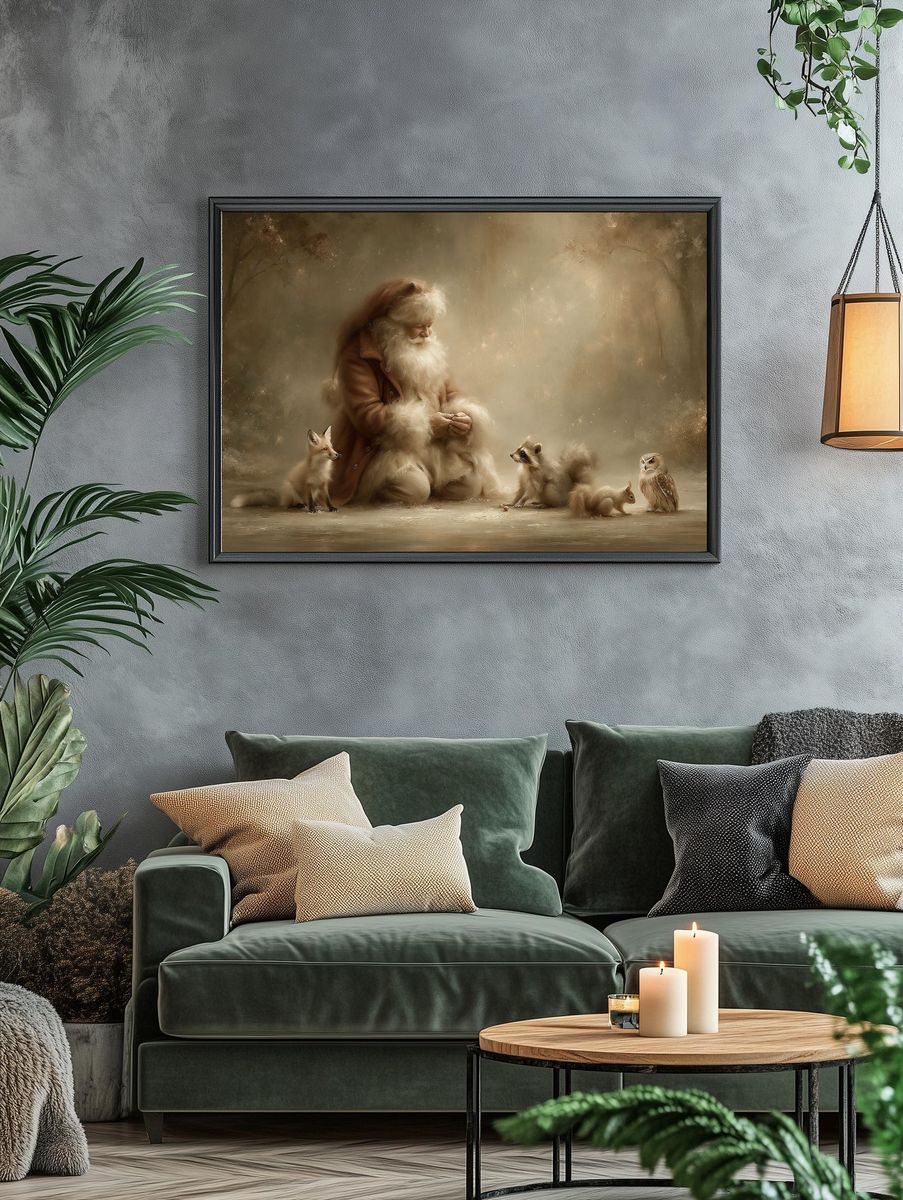 Santa and Woodland Friends Illustration Poster. — room view 4